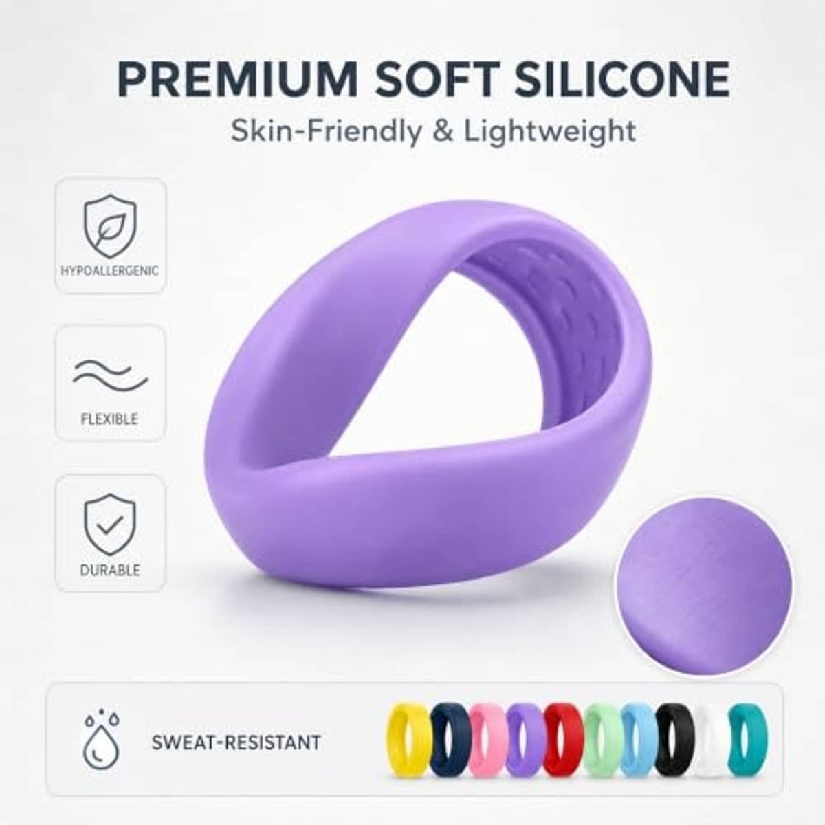 Purple soft silicone ring cover band with textured surface detail