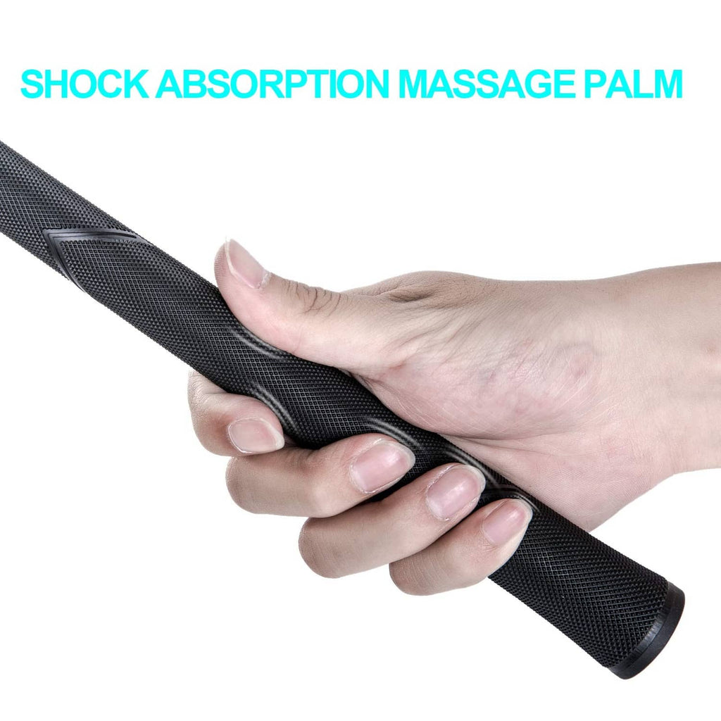 Black oversize golf grip with textured surface, hand holding the club handle