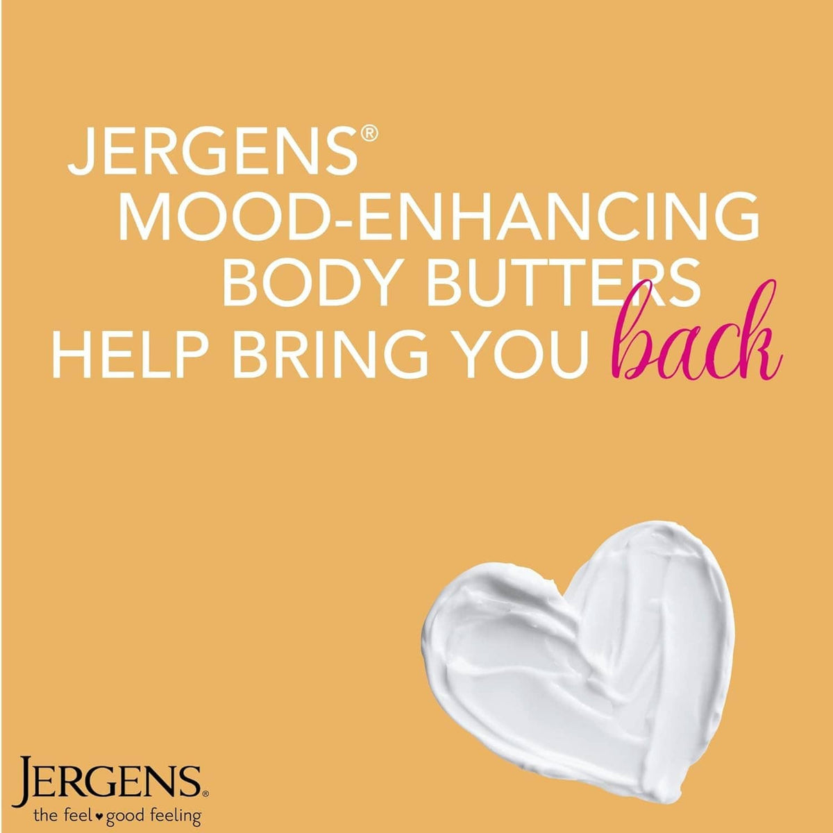 Jergens body butter heart-shaped cream sample, white swirl on background.