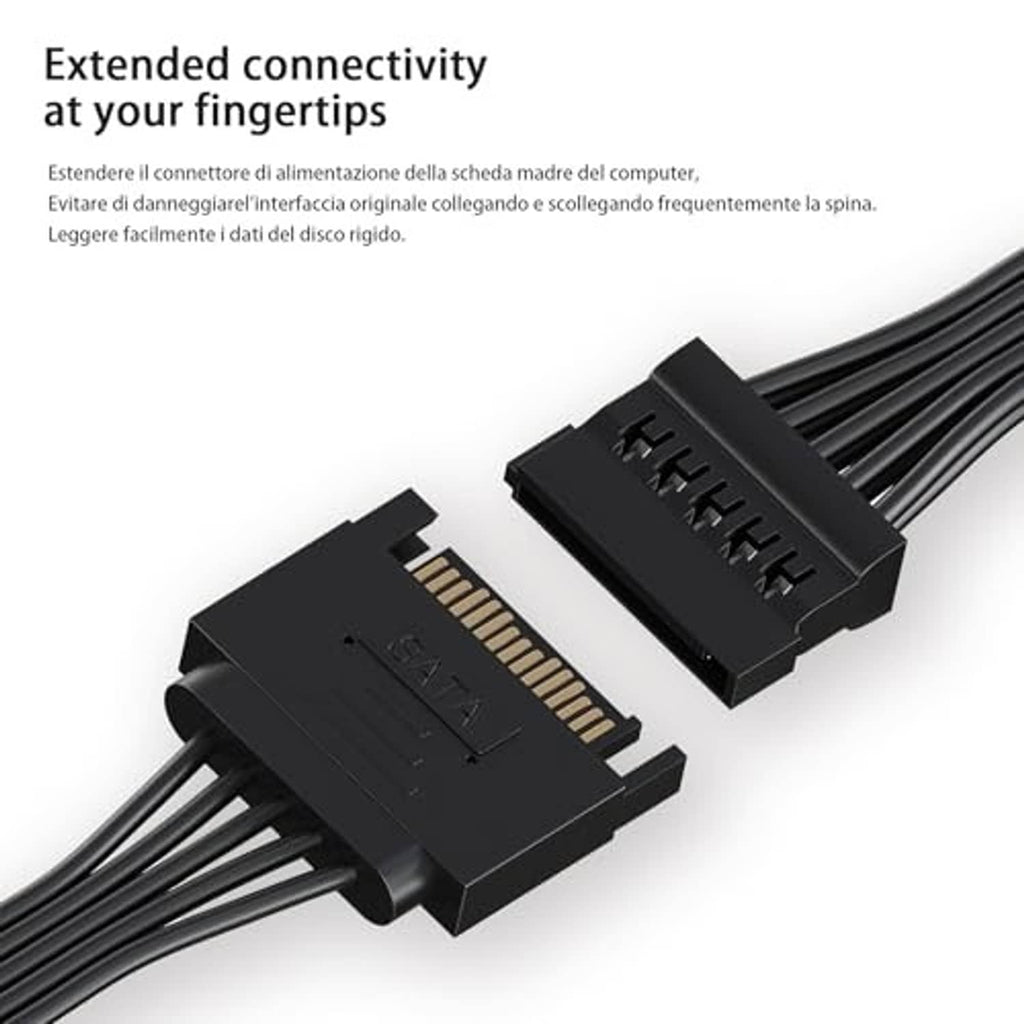 SATA power splitter cable ends with 15-pin connector and multiple SATA power connectors