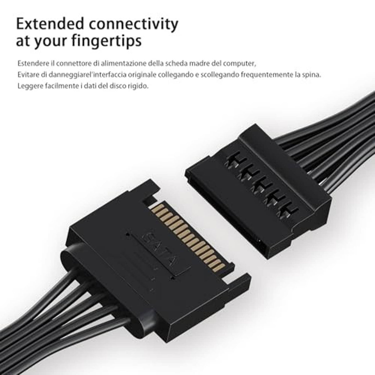 SATA power splitter cable ends with 15-pin connector and multiple SATA power connectors