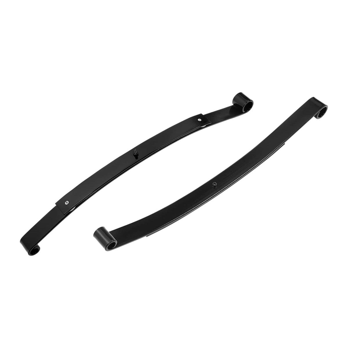 Rear leaf spring kit: two black curved springs with end bushings and mounting points