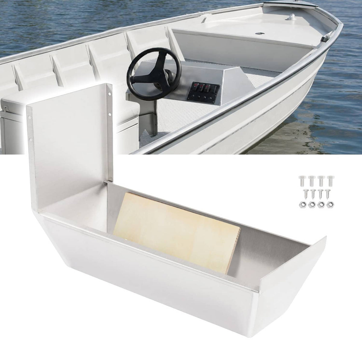 Aluminium steering console mount with mounting hardware, installed on a boat console