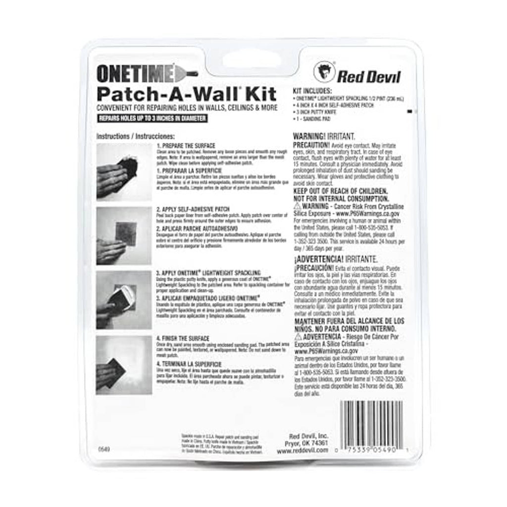 Lightweight spackling patch-a-wall kit, sealed blister pack with product label
