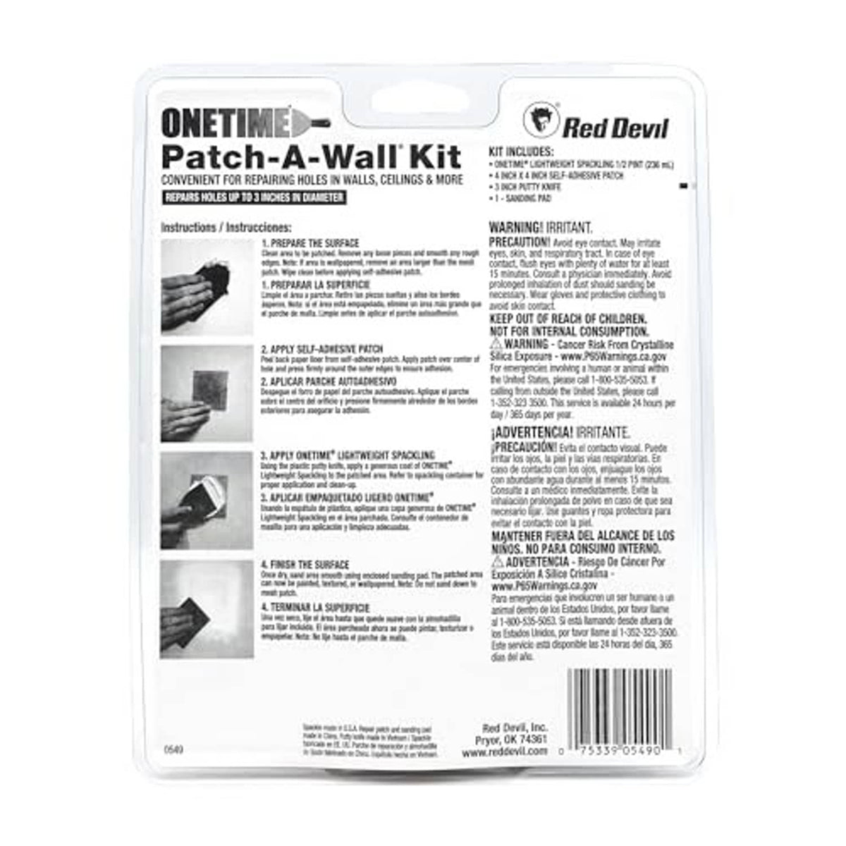 Lightweight spackling patch-a-wall kit, sealed blister pack with product label