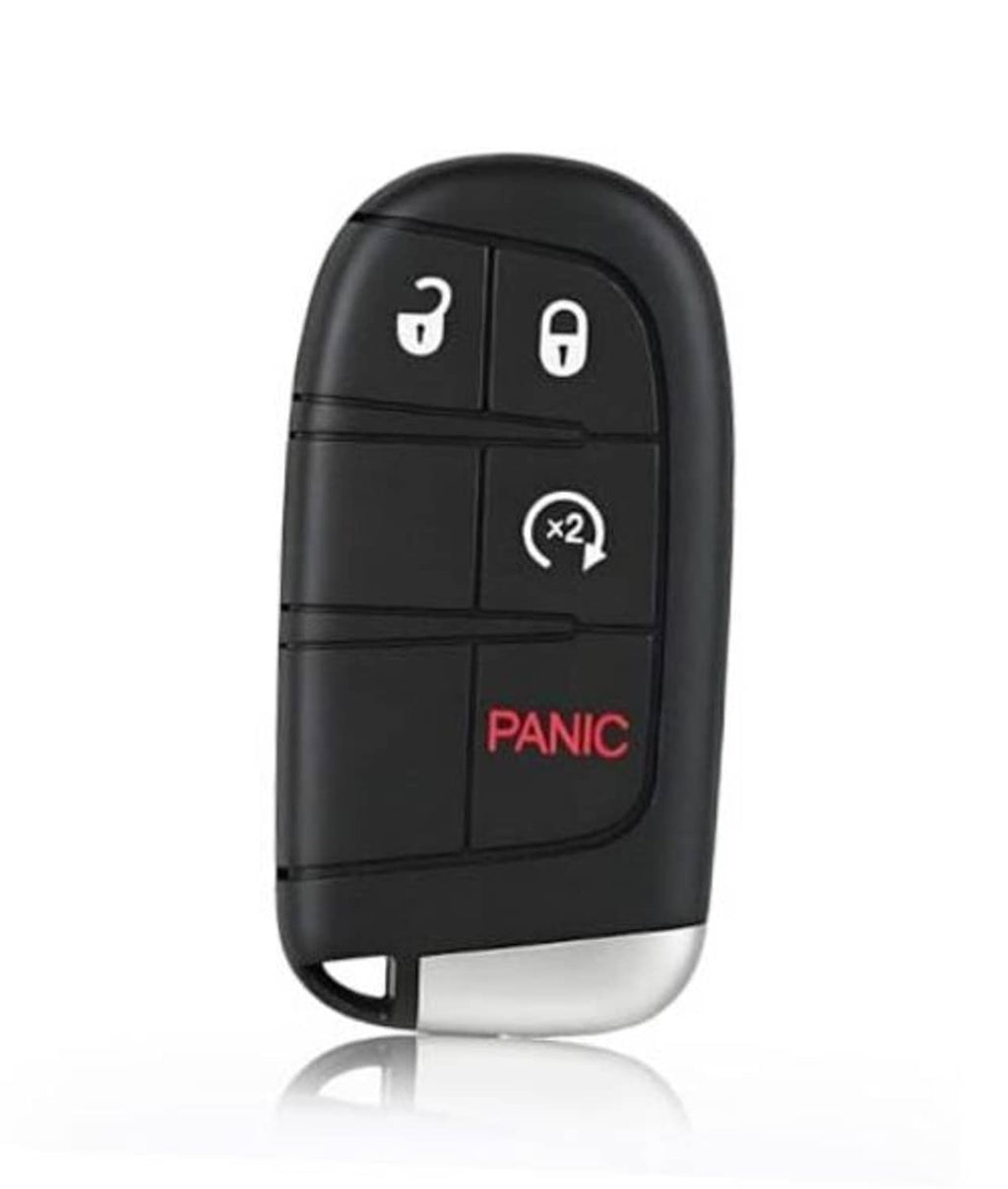 Black proximity key fob with lock, unlock, trunk icons and red PANIC button