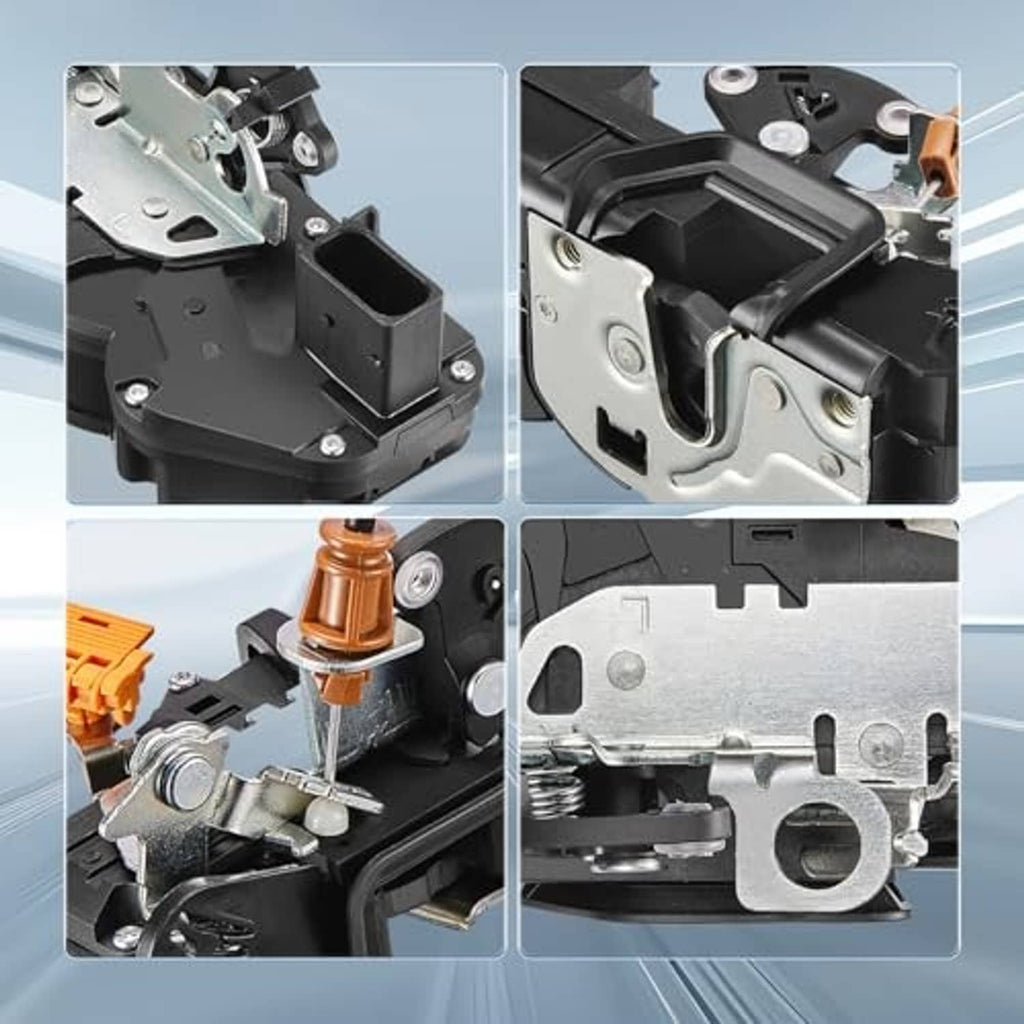 Power door lock actuator latch components shown in close-up