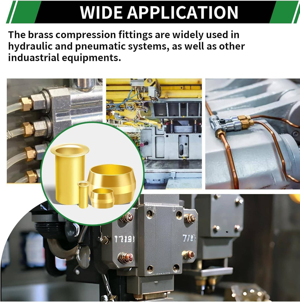 Brass compression fitting set used in hydraulic equipment, inset sleeves and inserts