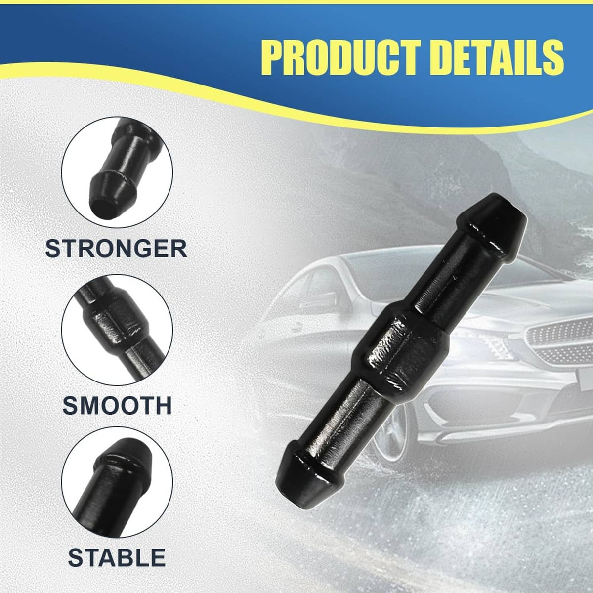 Black 2-way I-type windshield washer hose connector with textured middle sleeve