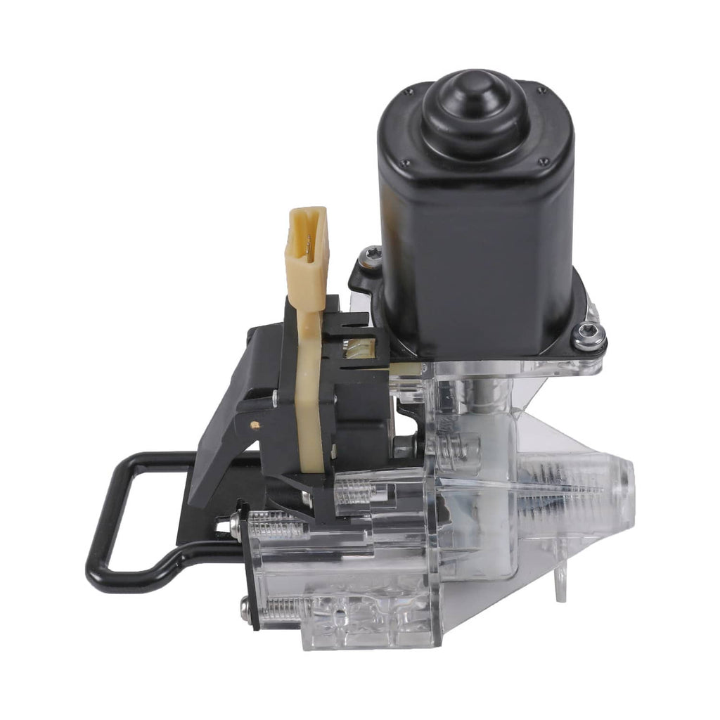 Rear trunk pull-down motor housing with switch, black and clear plastic assembly