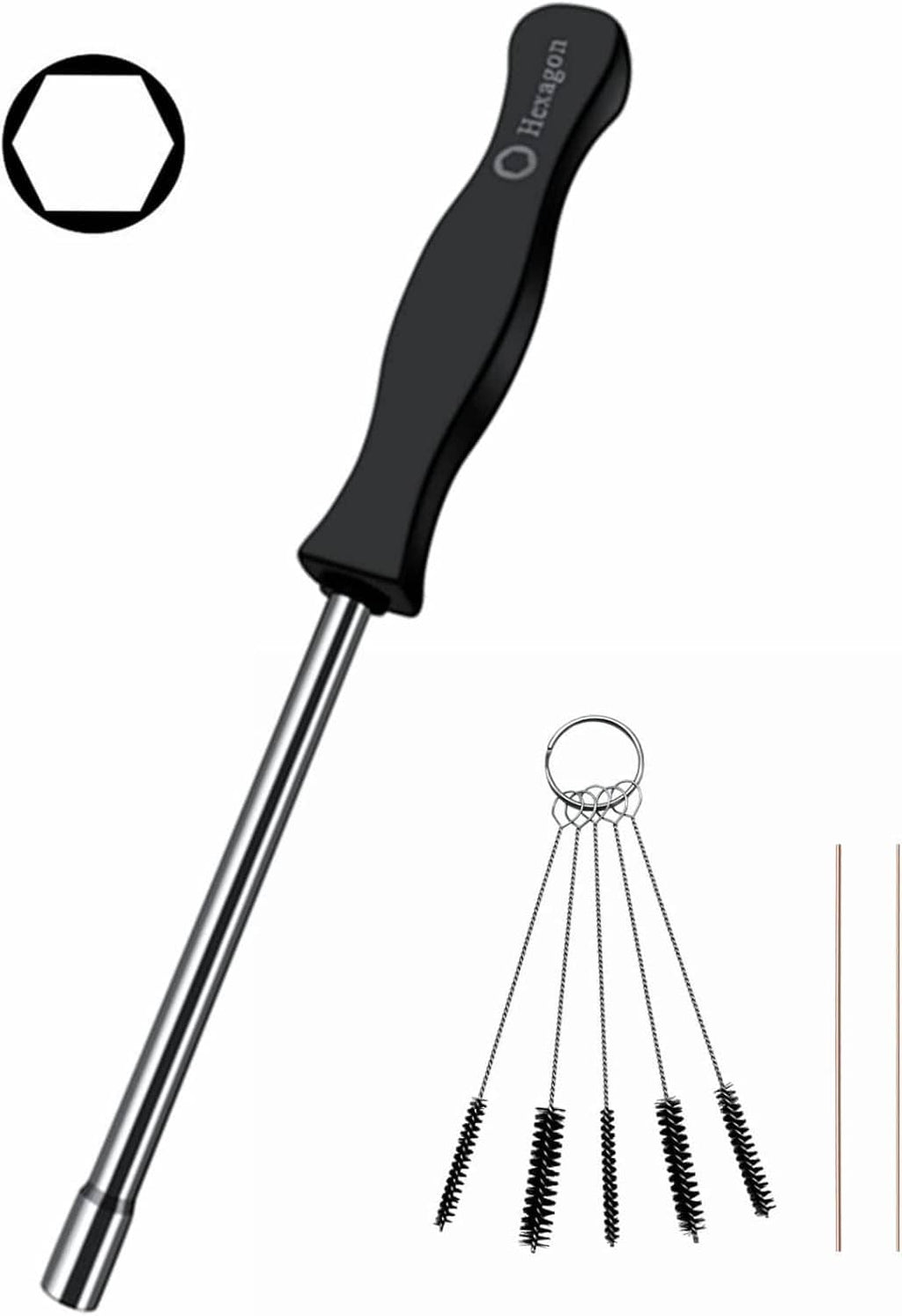 4mm hex carburetor adjusting tool with black handle and 5 spiral cleaning brushes