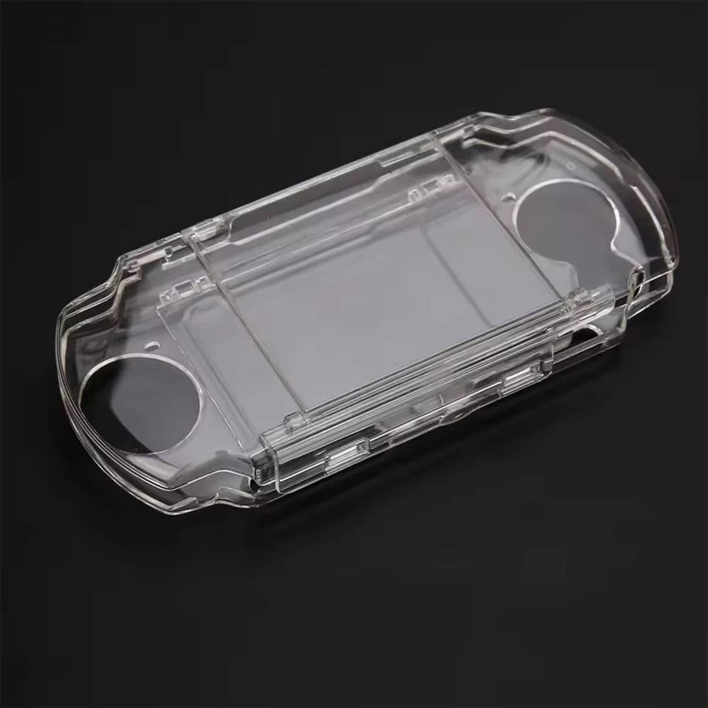 Clear hard shell PSP case front view, molded for controls and ports