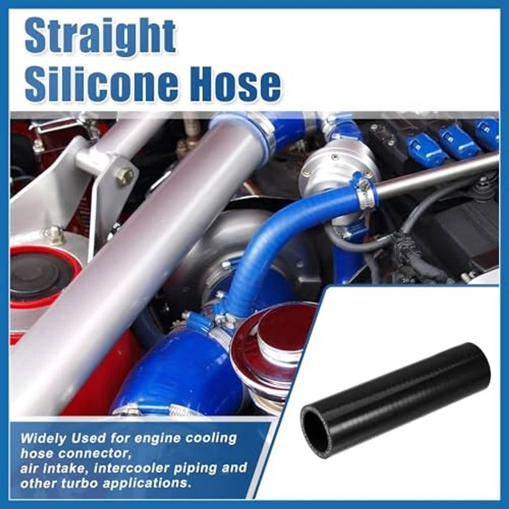 Black reinforced silicone straight coupler hose with inset close-up of open end.