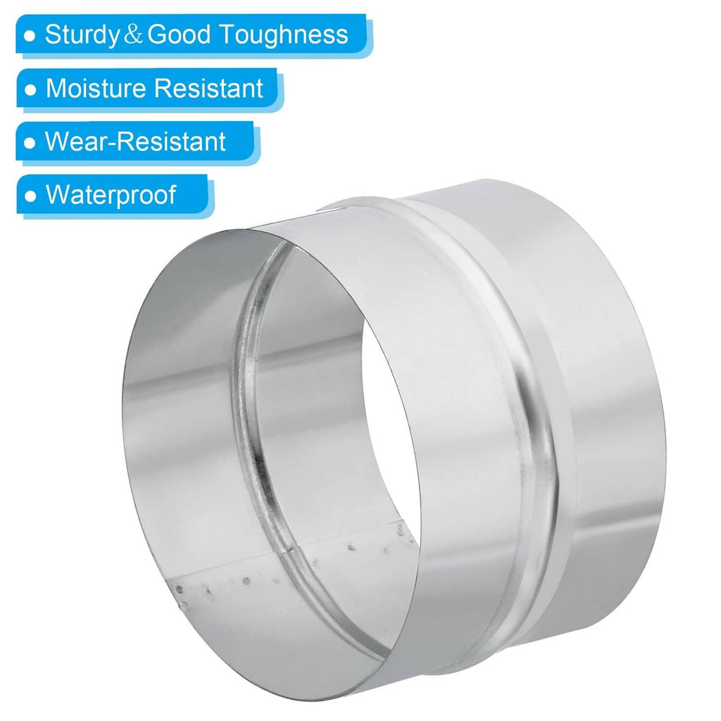 Silver-tone galvanized duct connector coupling with smooth exterior and inner seam