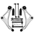 Front suspension control arm and tie rod kit with bushings, boots, and mounting hardware