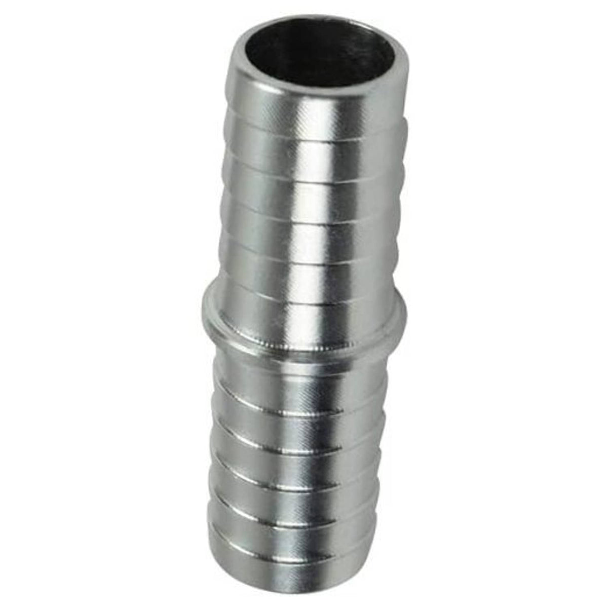 Hose barb splice coupler adapter, silver metal tube with barbed ends