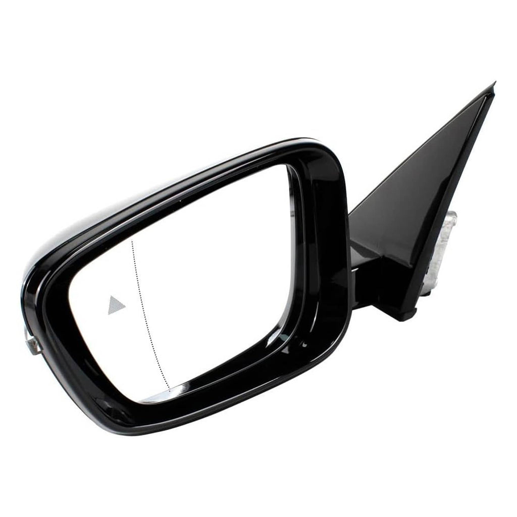 Black left driver-side mirror glass housing with slim frame and reflector lens.