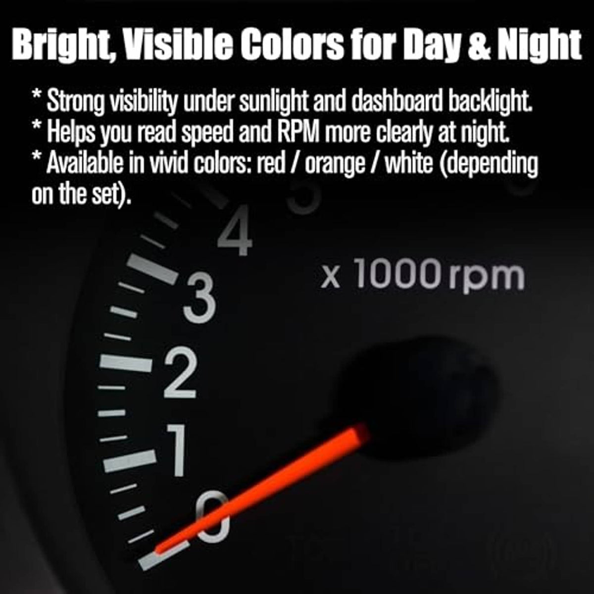 Speedometer needle on dark gauge with bright orange pointer tip.