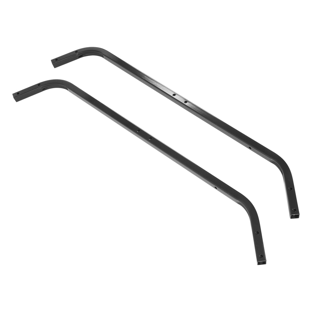 Black steel front roof support struts, two curved side bars with bolt holes