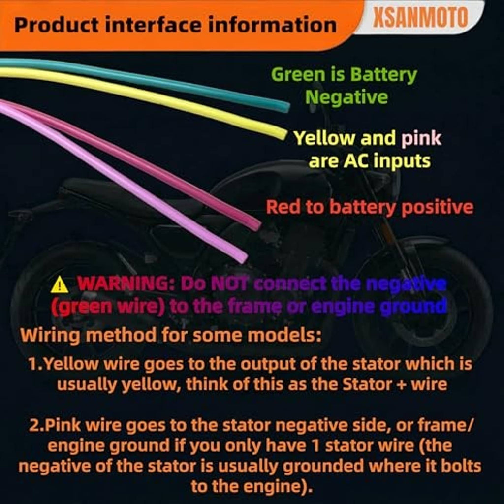 Wiring interface diagram for voltage regulator rectifier with color-coded wire leads
