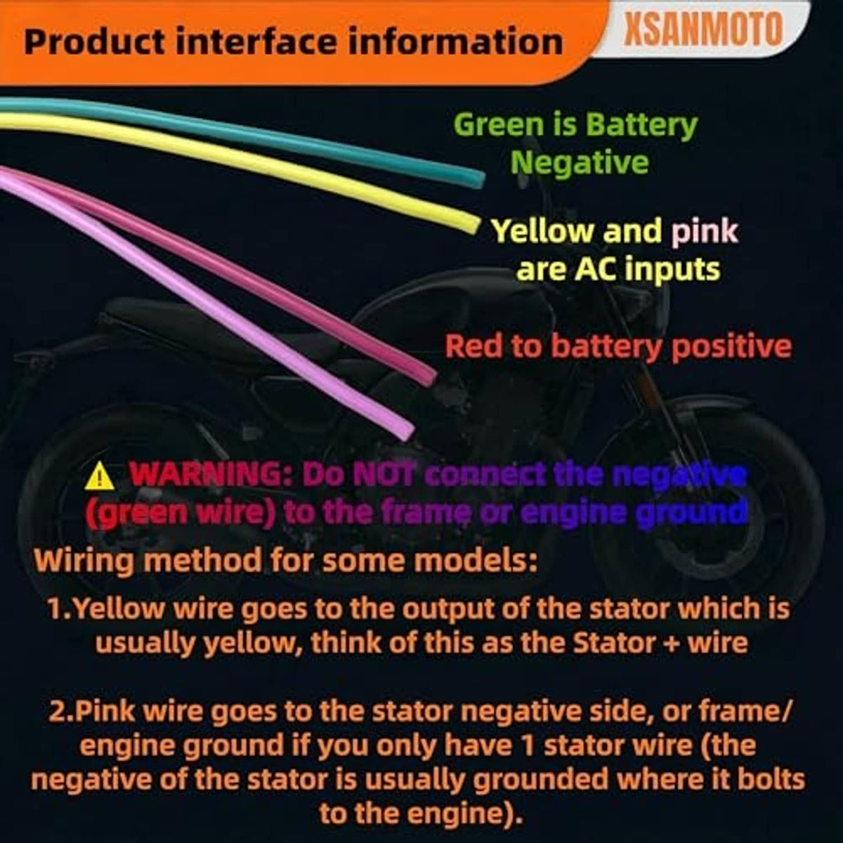Wiring interface diagram for voltage regulator rectifier with color-coded wire leads