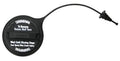 Motorcraft fuel cap with tether line and warning text on black round cover