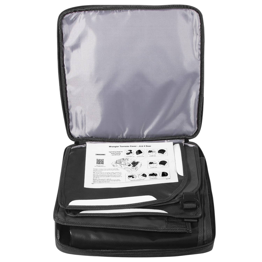 Black vinyl tonneau cover sunshade with zipper case and instructions insert
