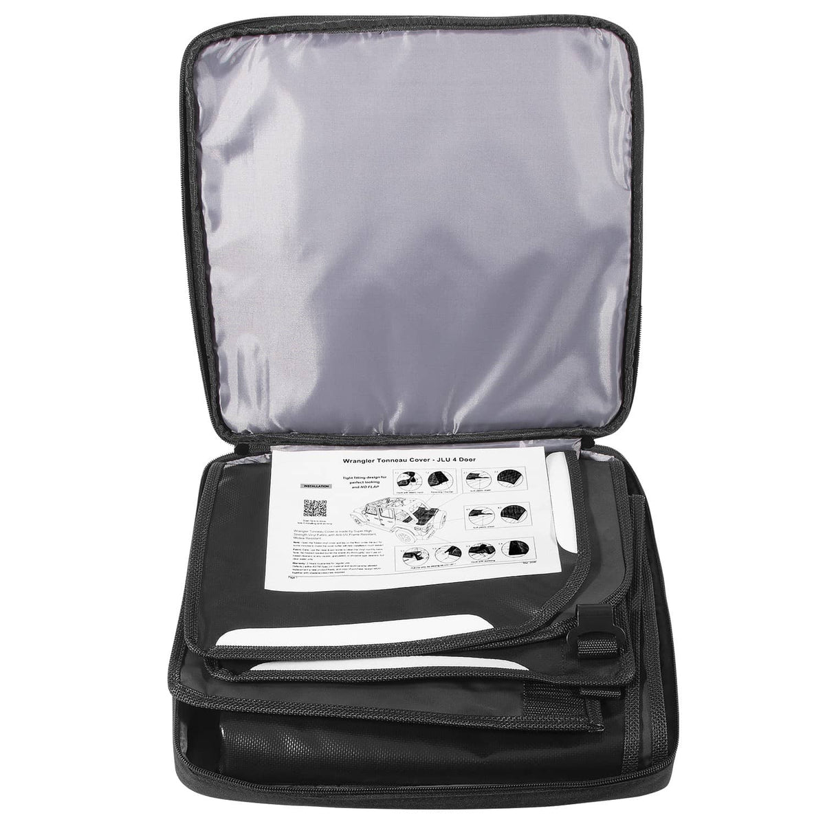 Black vinyl tonneau cover sunshade with zipper case and instructions insert