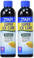 Liquid ick cure bottle with blue cap, dark bottle, front label in blue and yellow.