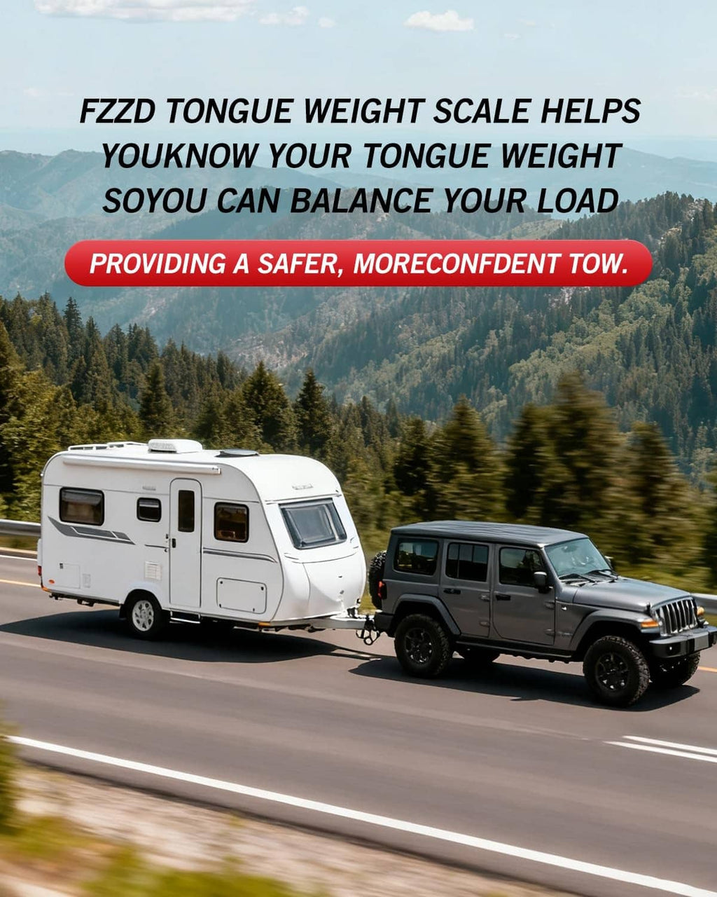 Trailer tongue weight scale helping measure tongue weight for RV towing setup