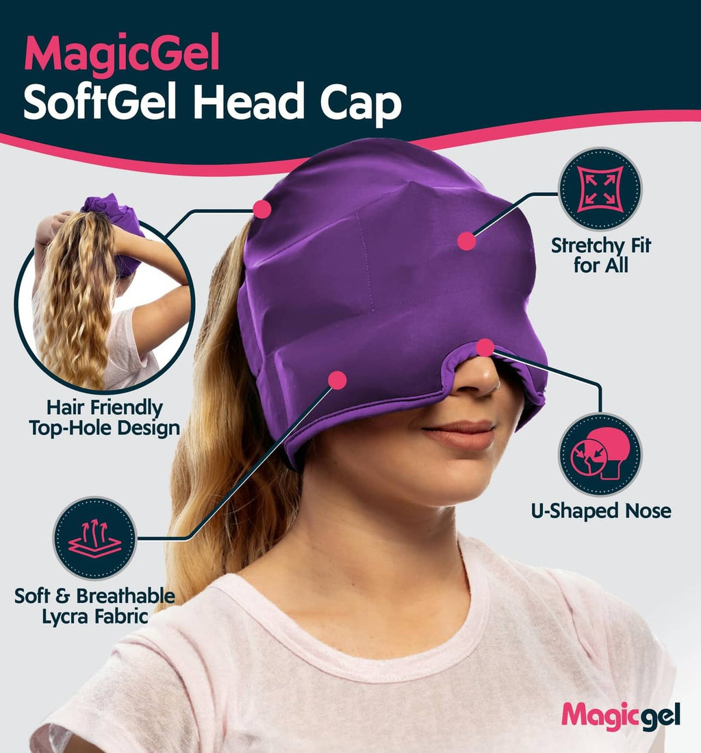 MagicGel purple soft gel head cap with top opening and U-shaped nose