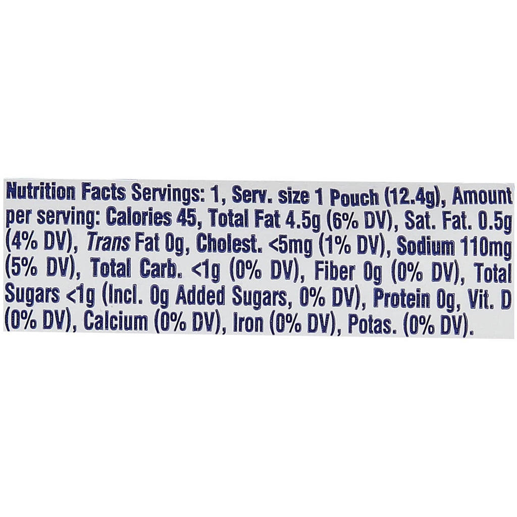 Nutrition Facts label for single-serve salad dressing pouch