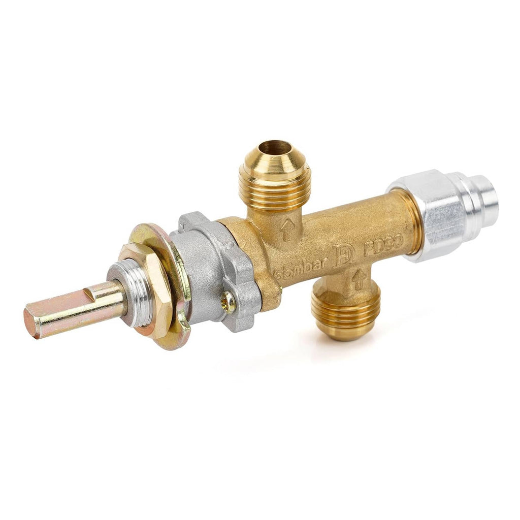 Brass and steel gas safety valve with thermocouple probe and threaded connections