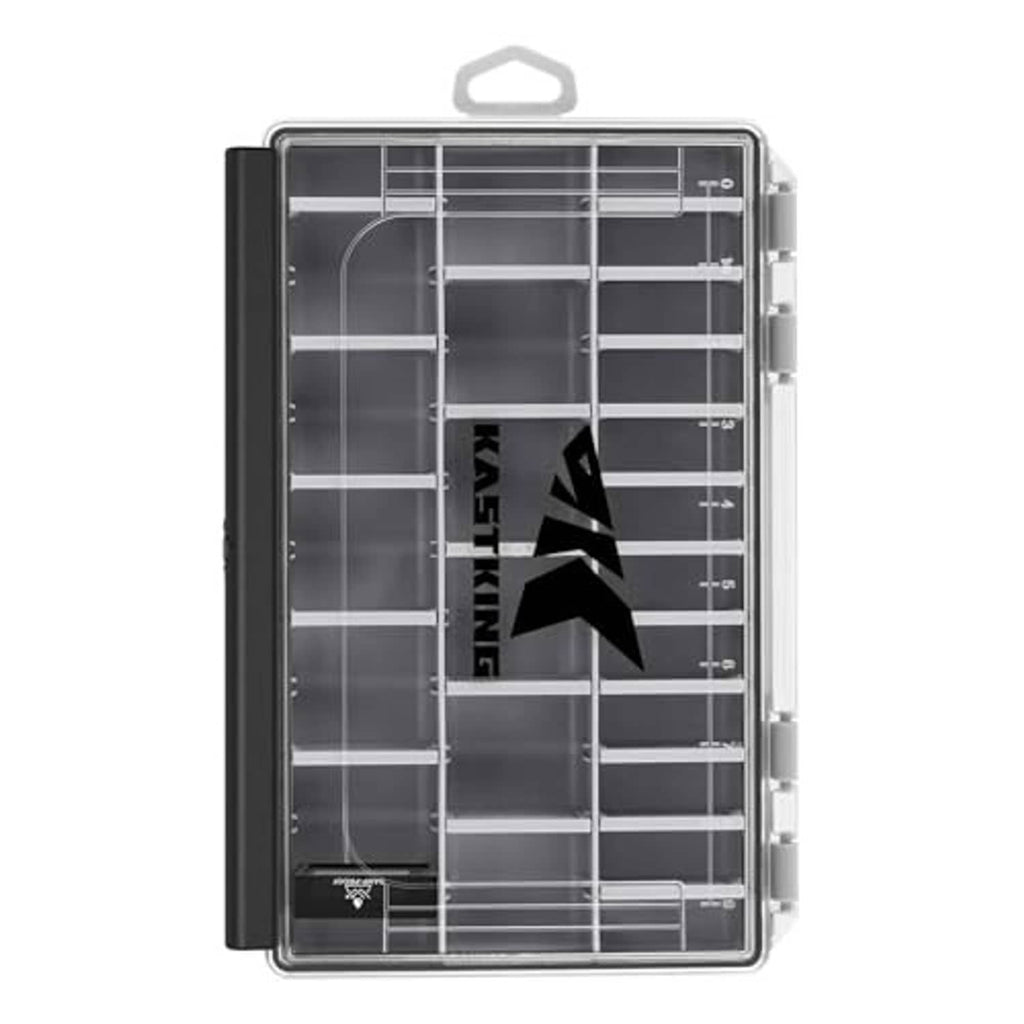 HyperSeal waterproof black tackle box with clear hinged lid and multiple storage compartments.