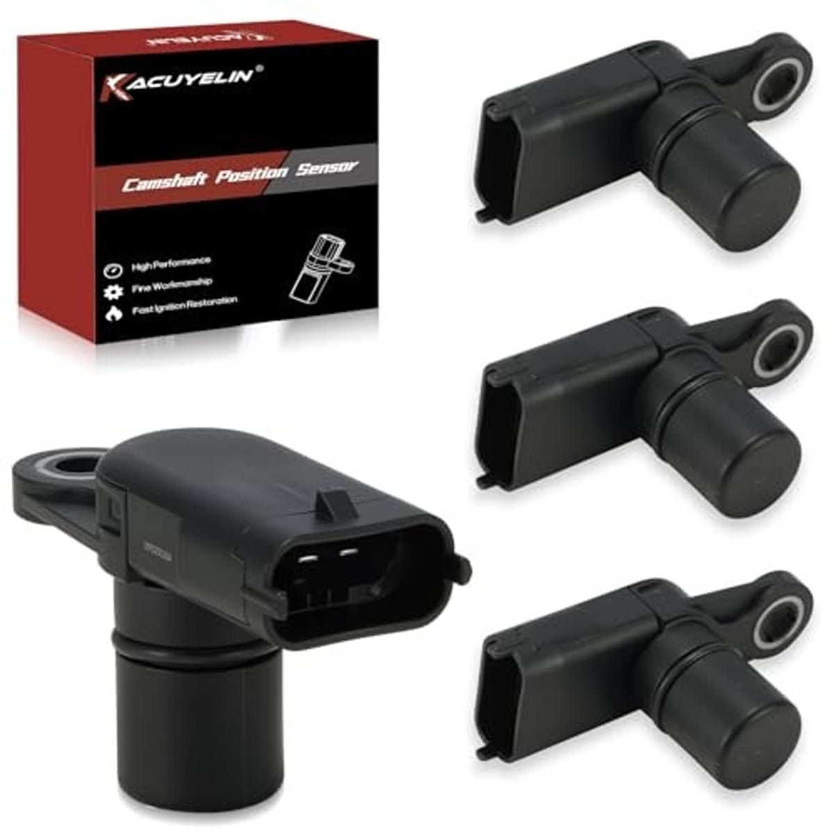 Camshaft position sensor set with black connectors and cylindrical mounting base