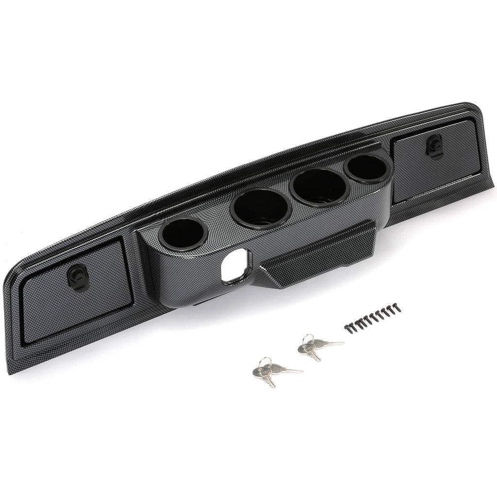 Carbon fiber dash cover panel with four cup holders, with screws and keys included