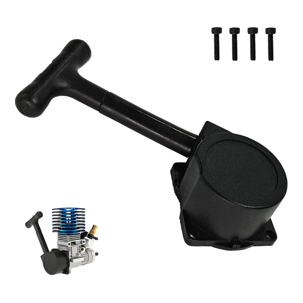 RC recoil pull starter with black pull handle, base, and four mounting screws