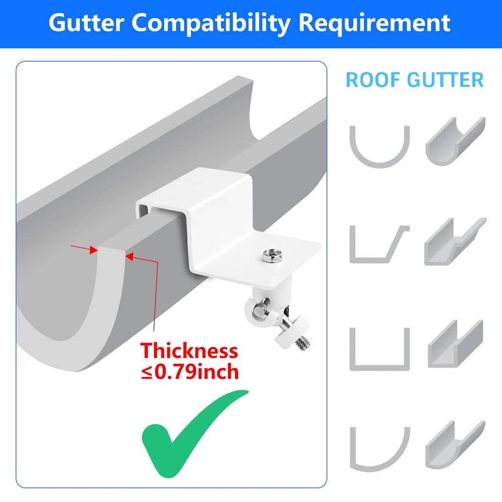 White gutter mount bracket with installation fit shown for small gutter thickness