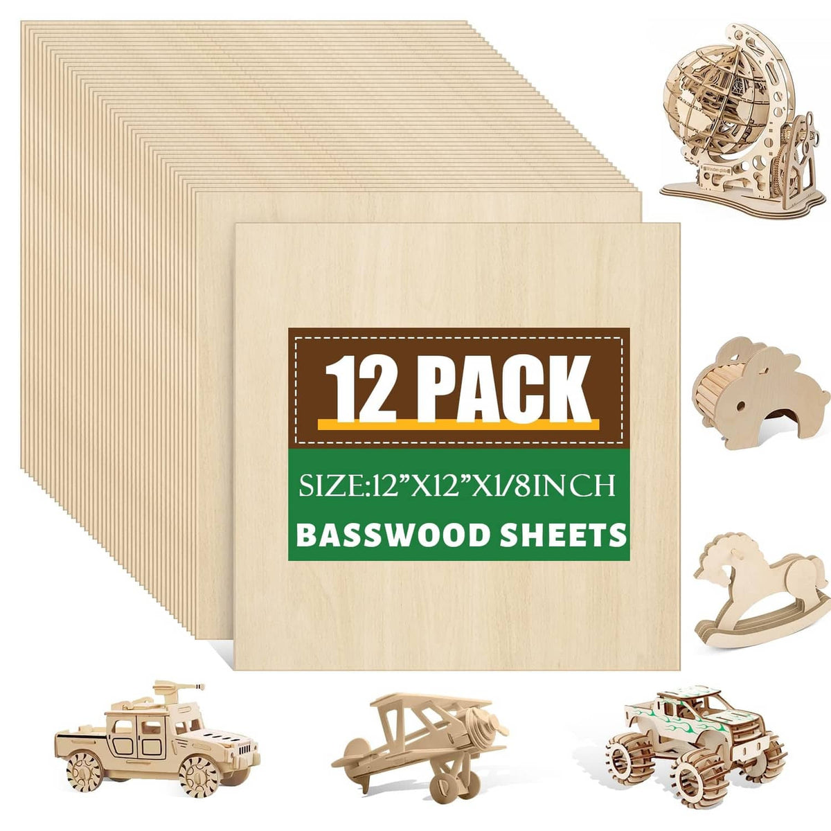 Light basswood sheet stack, 12-pack square craft blanks