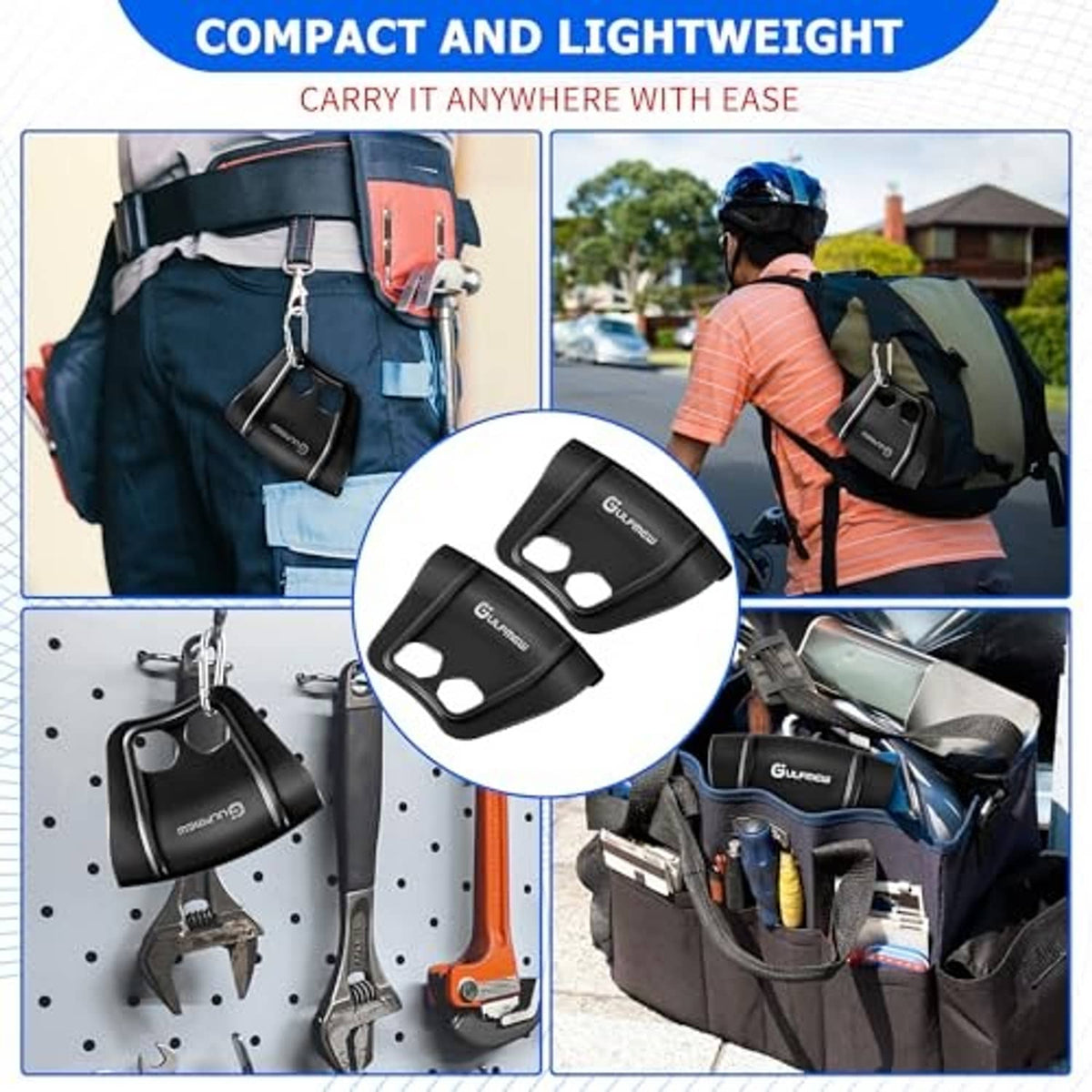 Compact black Gufmewu rim guard pieces shown folded for storage; curved protectors with cutouts.
