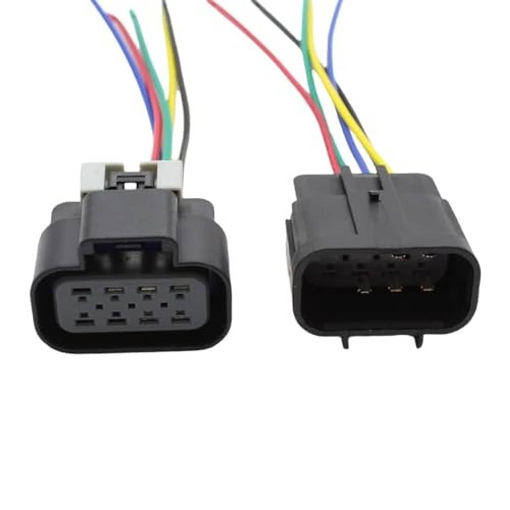 Male and female 5-pin headlight connector plug harness, black housings with wire leads