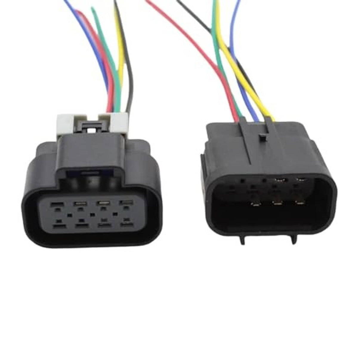 Male and female 5-pin headlight connector plug harness, black housings with wire leads