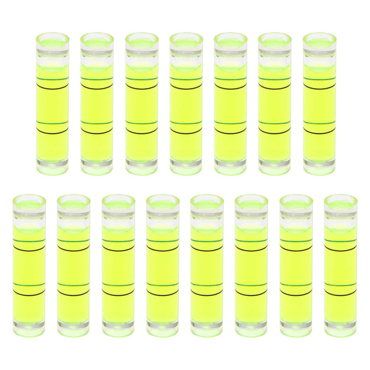 HARFINGTON bubble level vial set, 15-piece, neon yellow liquid, clear top caps