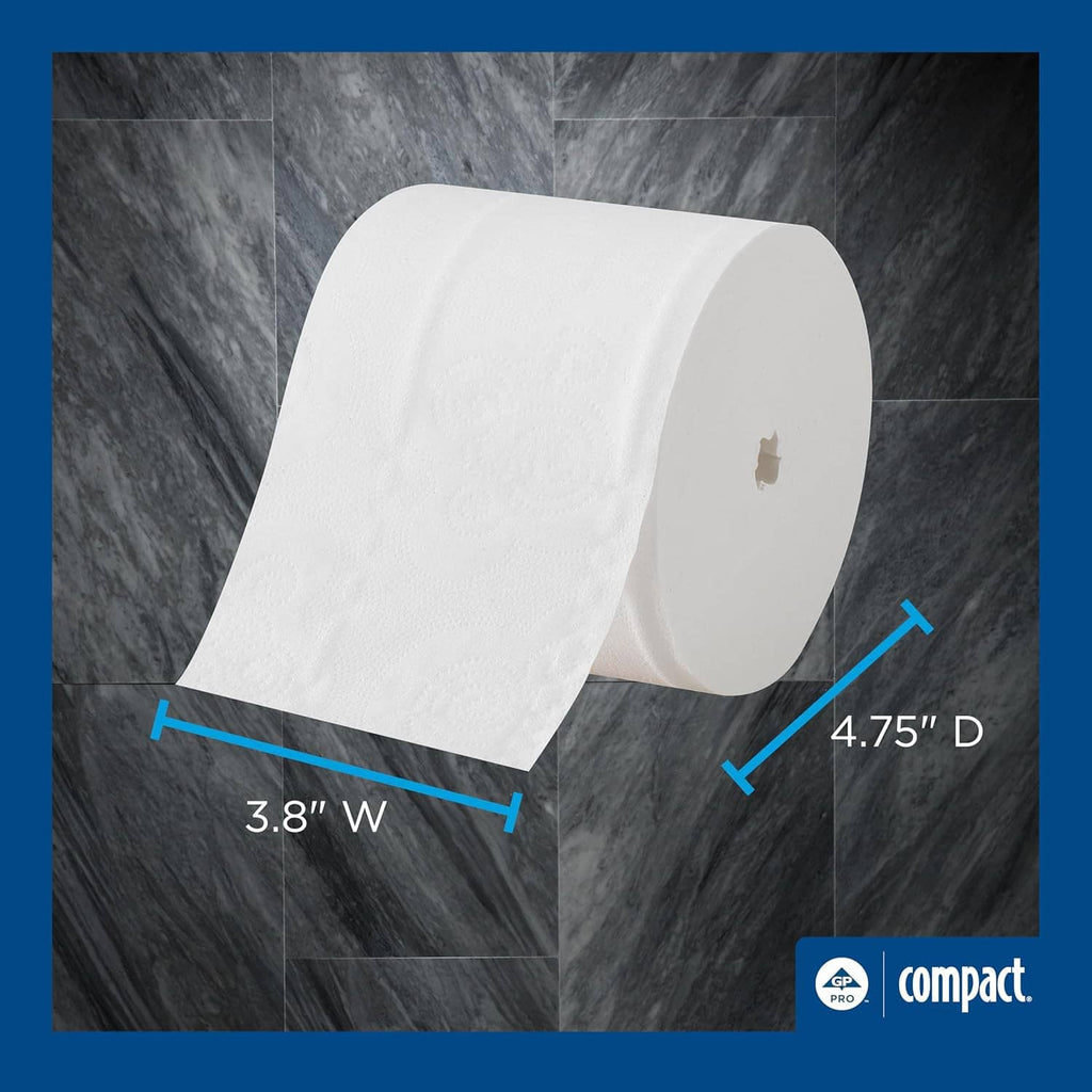 White coreless toilet paper roll with embossed texture, shown with 3.8 W and 4.75 D.