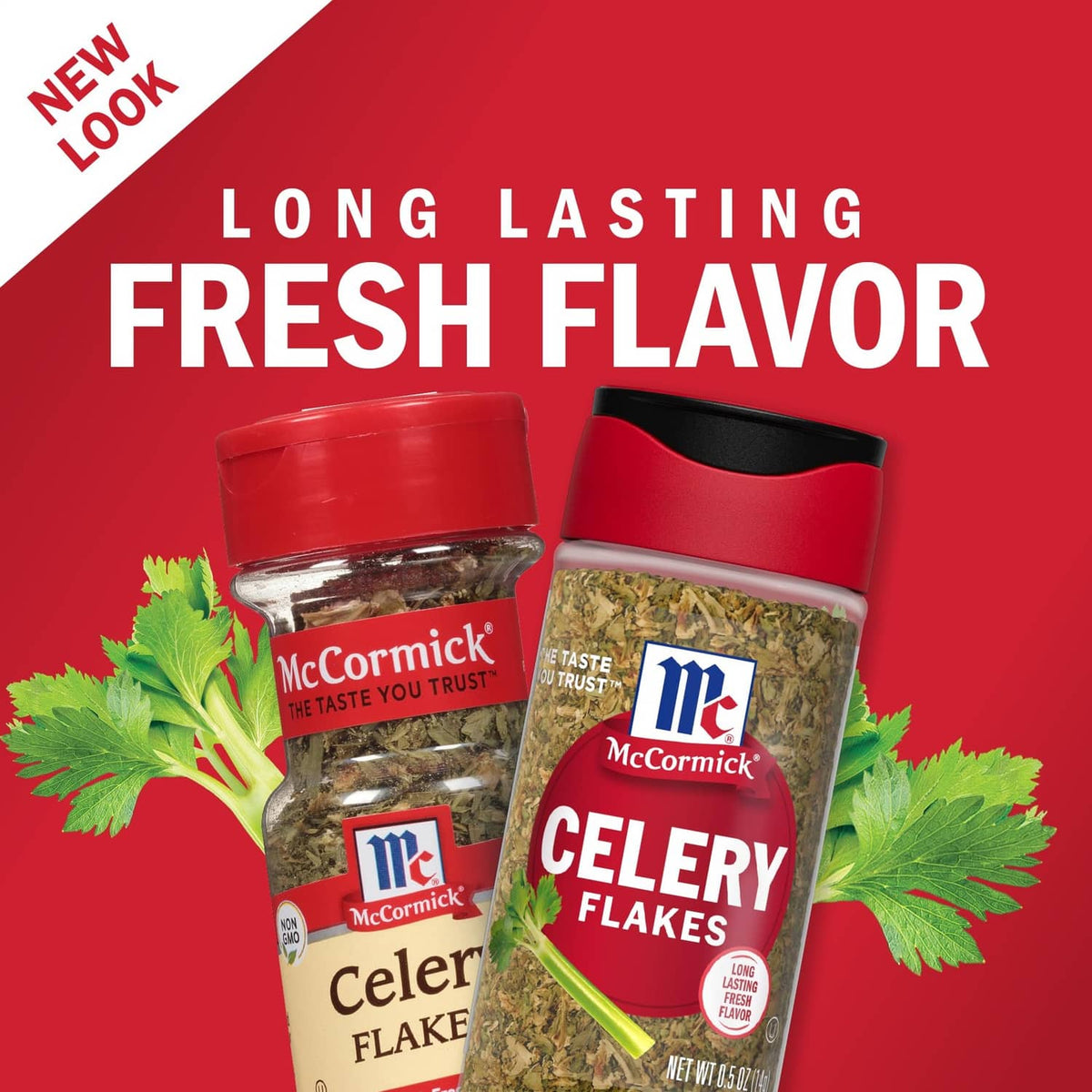 McCormick celery flakes bottles with celery leaves, promotional product display