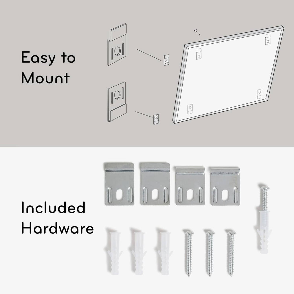 White magnetic dry erase board wall-mount hardware set with screws and brackets