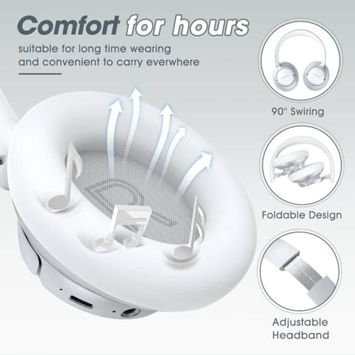 White padded over-ear headphones with adjustable headband and cushioned earcups