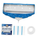 Blue waterproof mini-split cleaning cover bag with front overspray guard and drain