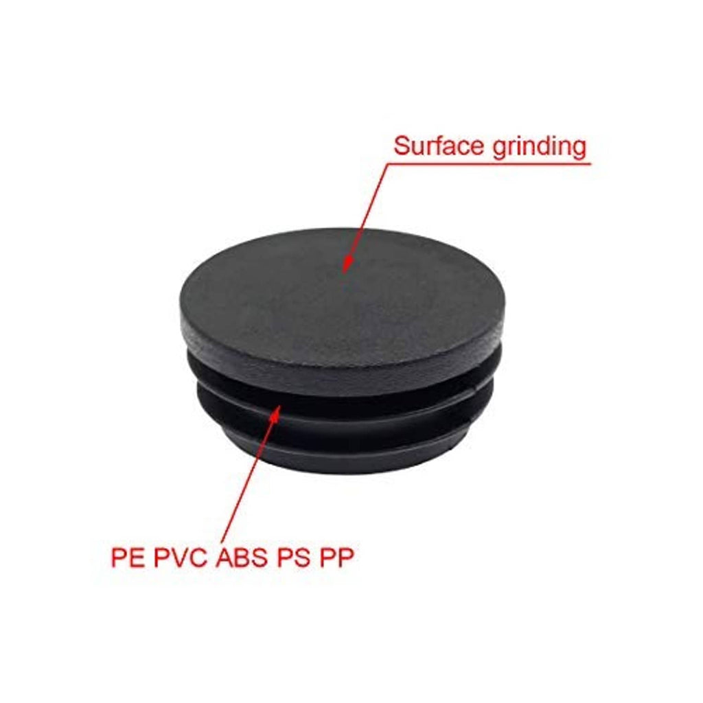 Single black round plastic plug with stacked rings, textured top surface