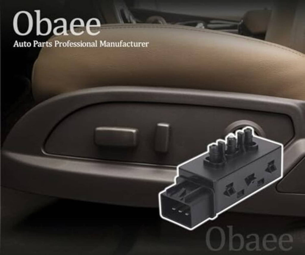 Seat adjustment switch on car door panel, black module with button controls